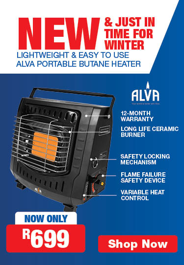 LIGHTWEIGHT & EASY TO USE ALVA PORTABLE BUTANE HEATER

                            Alva Butane Gas Heater
                            12-Month Warranty

                            NOW ONLY R699