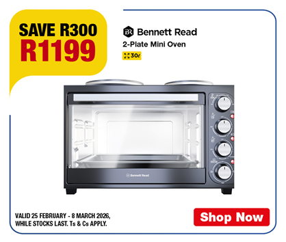 SAVE R300, R1499
Univa 2-Plate Mini Oven UMK45B