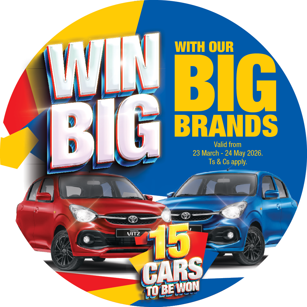 WIN BIG WITH OUR BIG BRANDS
            15 CARS TO BE WON
            Valid from 23 March – 24 May 2026. Ts & Cs apply.