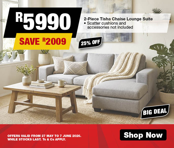  2-Piece Tisha Chaise Lounge Suite
    25% off
     R5990, Save R2009
    