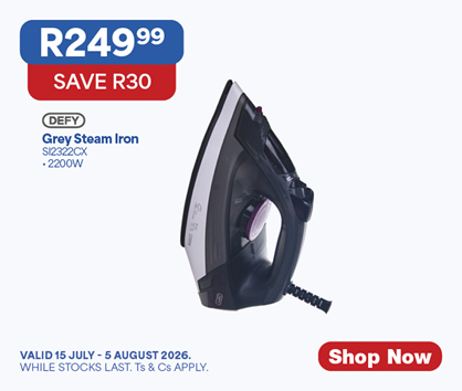 DEFY Grey Steam Iron 2200W
SI2322CX
R24999, SAVE R30
