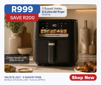 RUSSELL HOBBS 6.5 Litre Air Fryer
RHAF06
R999, SAVE R200

