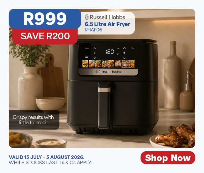 RUSSELL HOBBS 6.5 Litre Air Fryer
RHAF06
R999, SAVE R200

