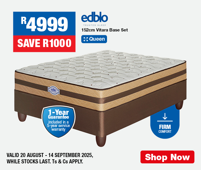 R6599, SAVE R400
            2-Piece Sophia Bedroom Suite
            • Base set, bedding and accessories not included