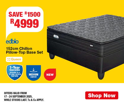 SAVE R1500, R4999
                Edblo 152cm Chillon Pillow-Top Base Set