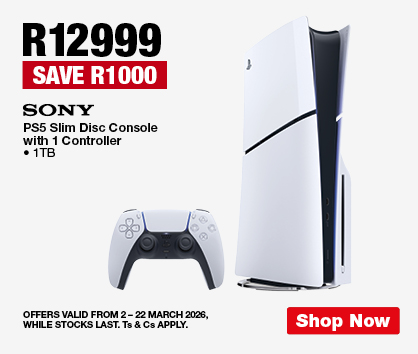 &bull; 4-Year Guarantee

                R12999, SAVE R1000
                Sony PS5 Slim Disc Console with 1 Controller
                &bull; 1TB