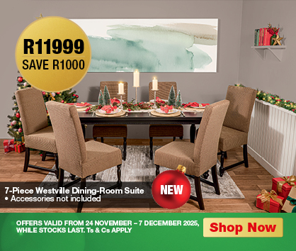 7-Piece Westville Dining-Room Suite
                Price R11999, Save R1000