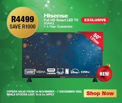 Hisense Full HD Smart LED TV
                50A4Q
                Price R4499, Save R1000