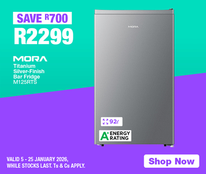 Mora Titanium Silver-Finish Bar Fridge M125RTS
                R2299
                SAVE R700