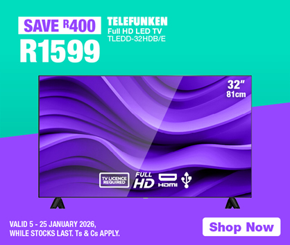 Telefunken Full HD LED TV TLEDD-32HDB/E
                R1599
                SAVE R400