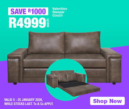 Valentino Sleeper Couch
                R4999
                SAVE R1000