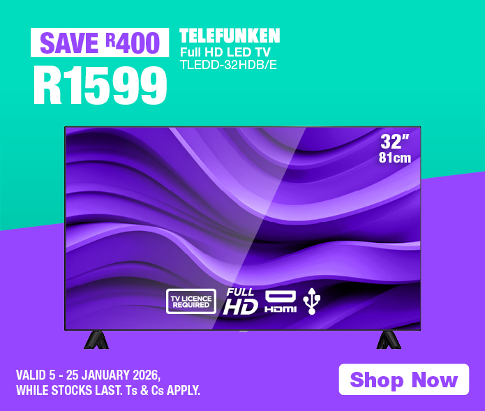 Telefunken Full HD LED TV TLEDD-32HDB/E
                R1599
                SAVE R400