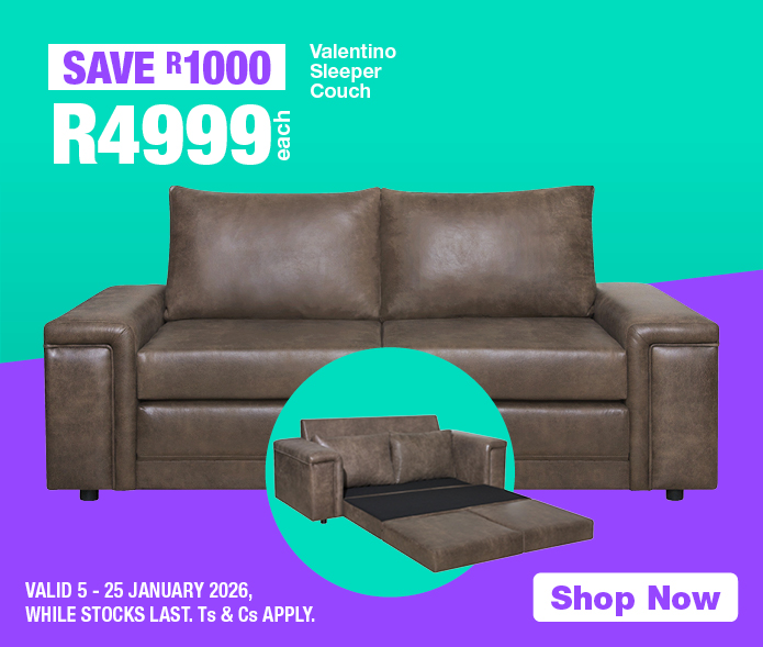 Valentino Sleeper Couch
                R4999
                SAVE R1000