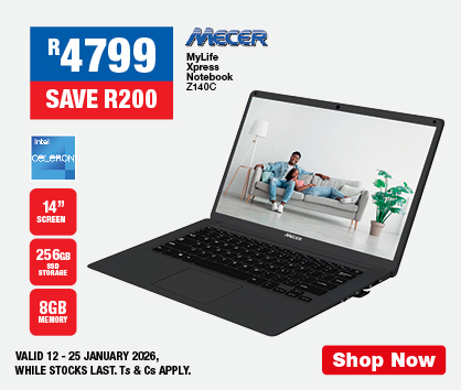 R4799, SAVE R200
                MeCeR MyLife Xpress Notebook
                Z140C