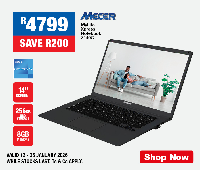 R4799, SAVE R200
                MeCeR MyLife Xpress Notebook
                Z140C