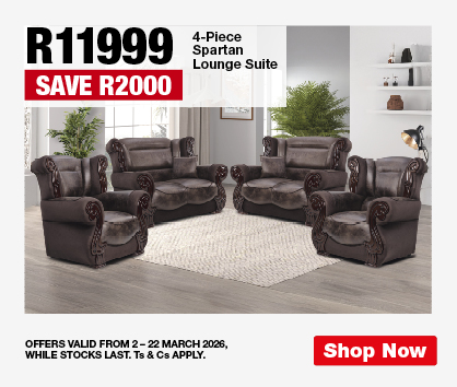 R11999, SAVE R2000 
                4-Piece Spartan Lounge Suite